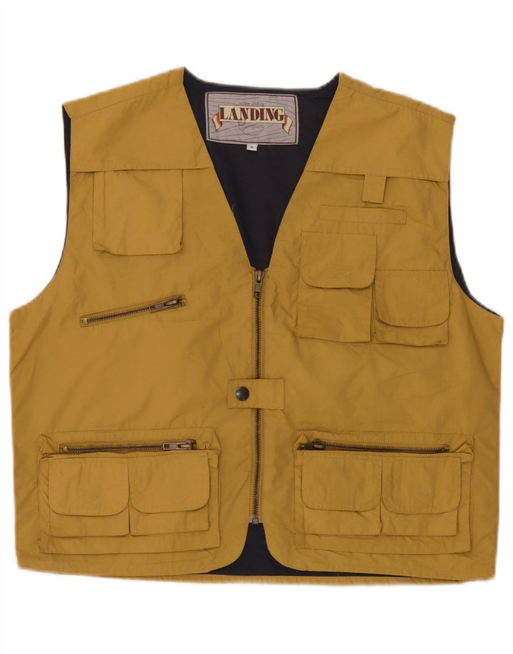 Vintage Mens Utility Gilet Reino Unido 38 Poliéster amarillo medio