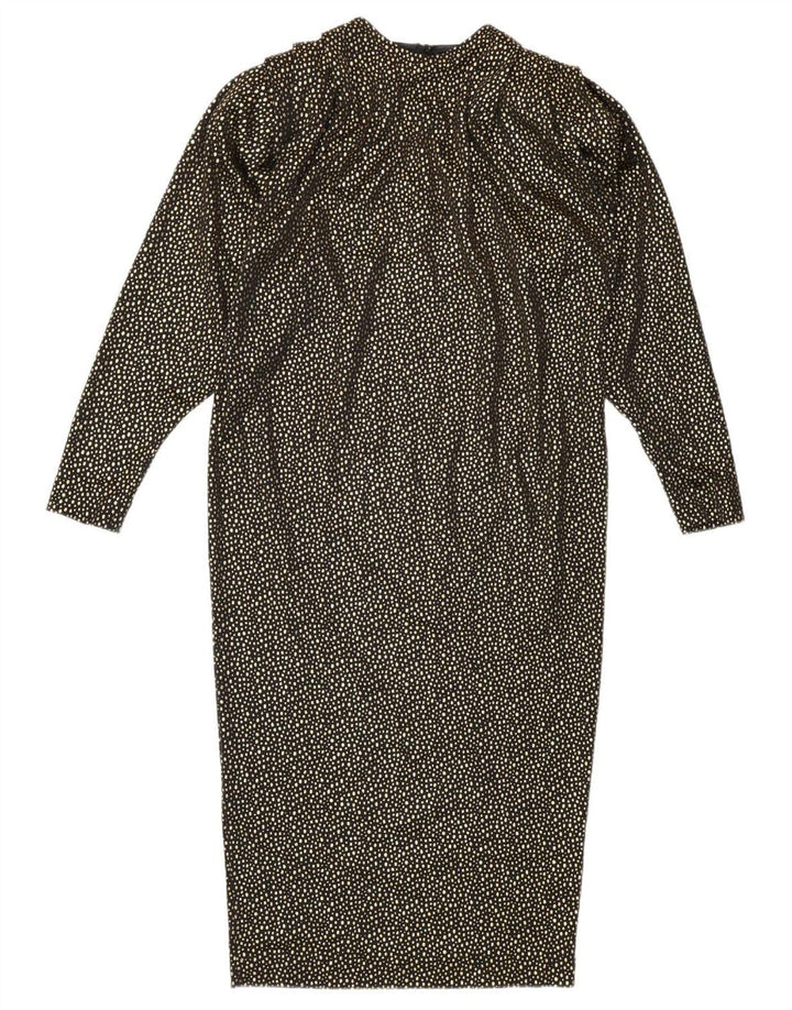 Vintage mujer manga larga vestido recto IT 42 oro medio manchado