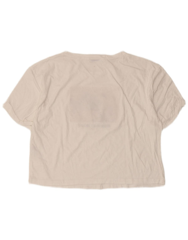 Zara Mujer Crop Graphic Camiseta Top UK 46 Grande Algodón Blanco