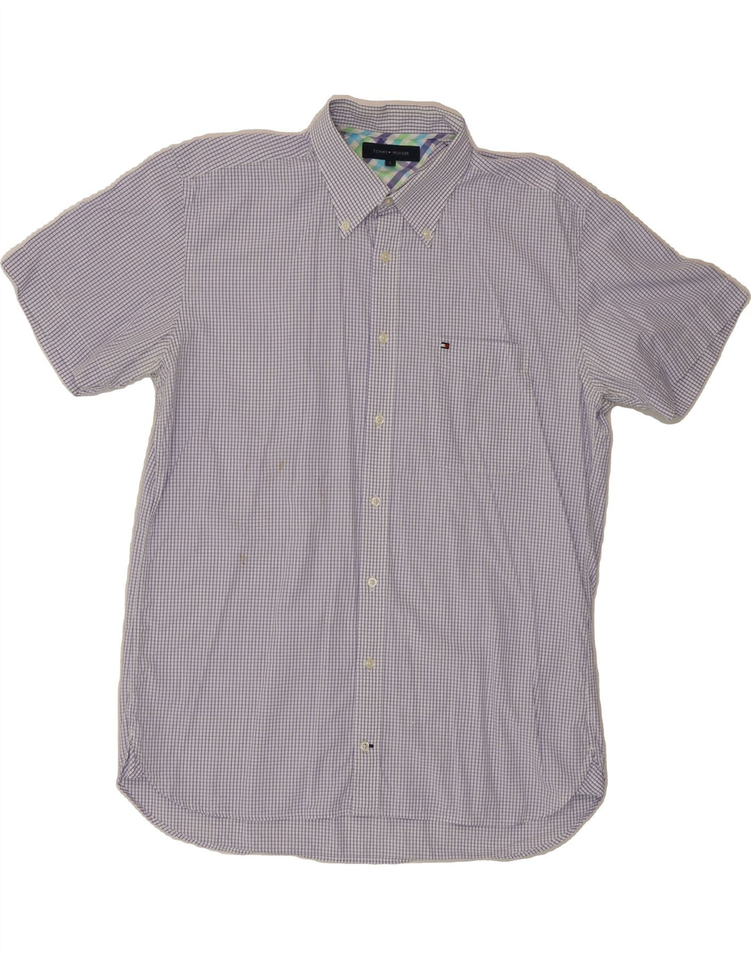 TOMMY HILFIGER Mens Short Sleeve Shirt Large Purple Check Vintage Tommy Hilfiger and Second-Hand Tommy Hilfiger from Messina Hembry 