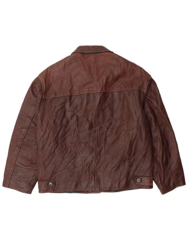 VINTAGE Chaqueta de cuero para hombre Reino Unido 38 Cuero marrón medio