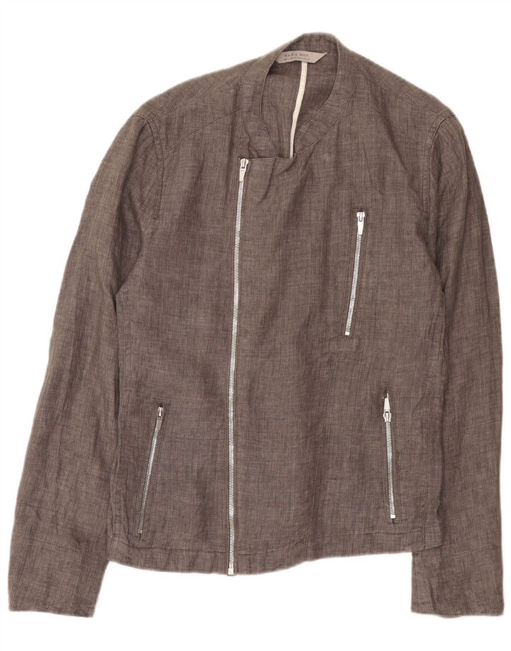 Zara Mens Utility Jacket UK 36 Medium Gris Lino