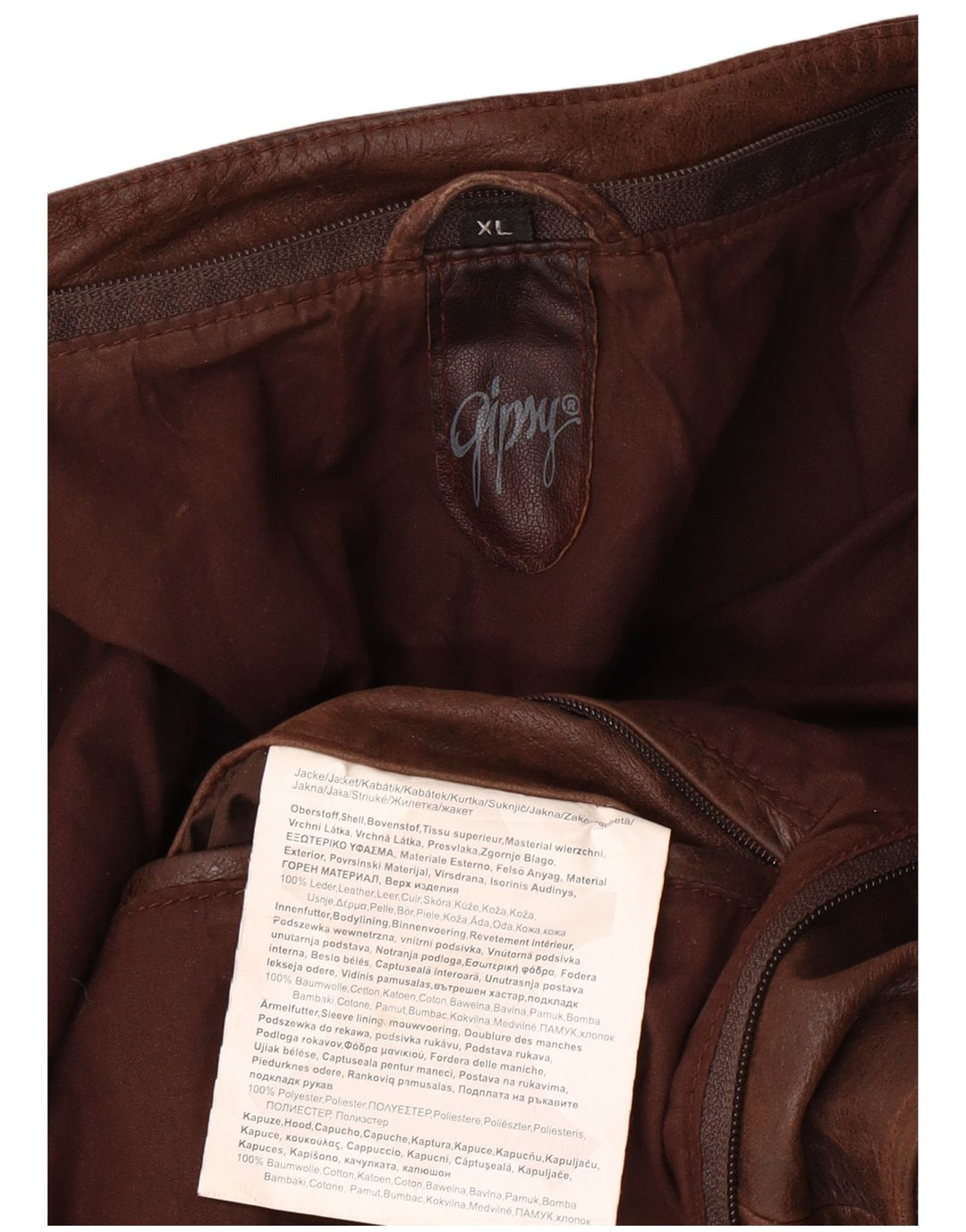 GIPSY Chaqueta de cuero delgada para hombre UK 42 XL Cuero marrón