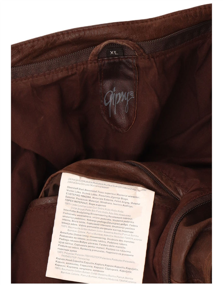 GIPSY Chaqueta de cuero delgada para hombre UK 42 XL Cuero marrón