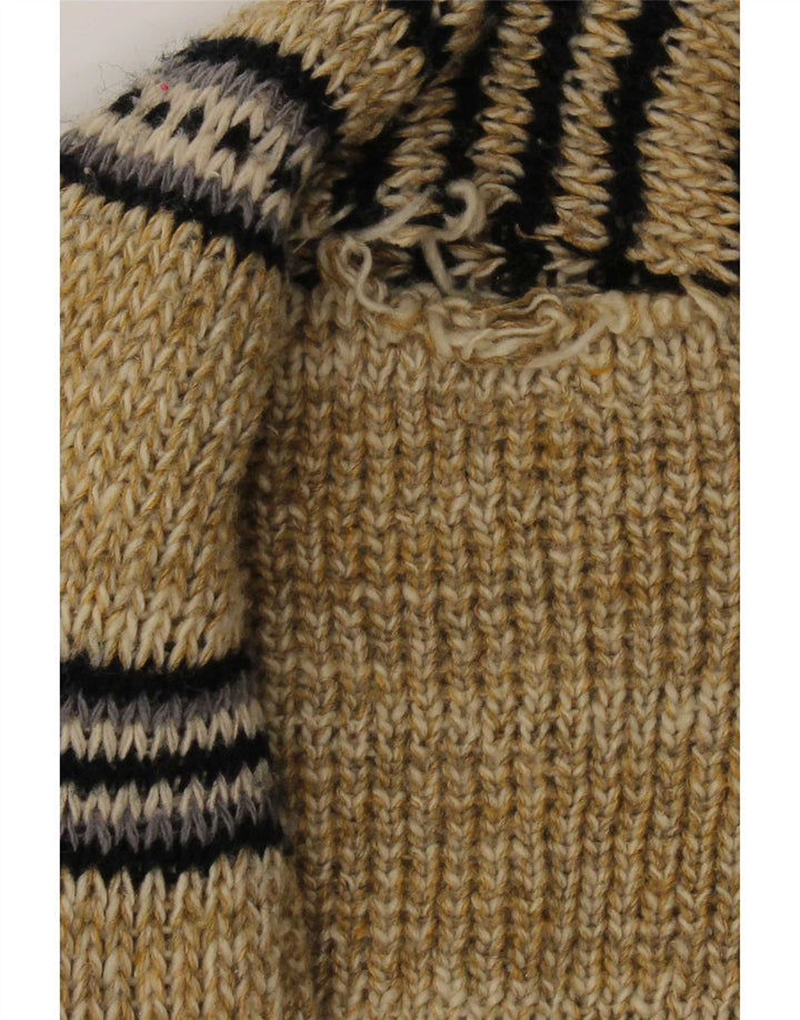 Vintage hombres gráfico abierto cardigan suéter medio beige colorblock