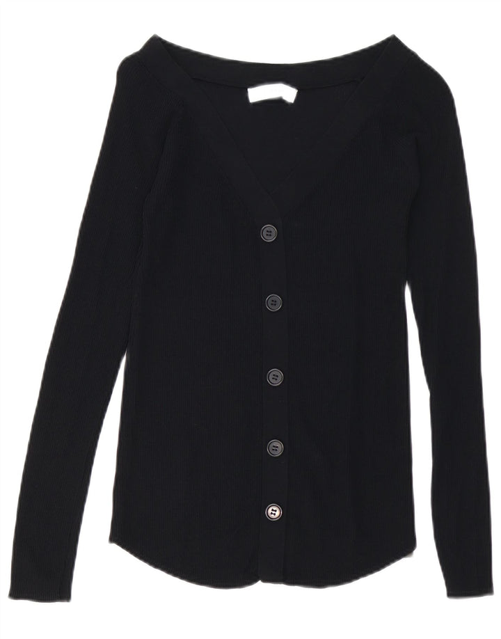 Zara Mujer Cárdigan Suéter UK 10 Small Viscosa Negra