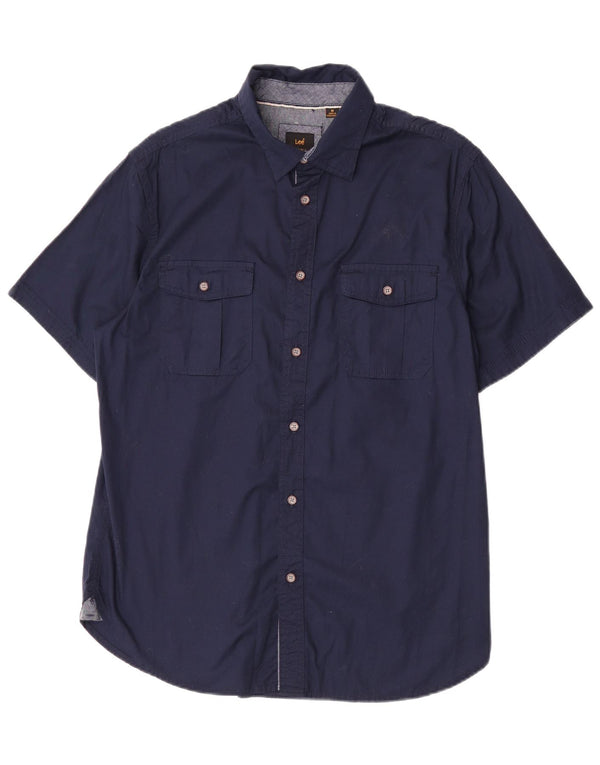Camisa Lee De Manga Corta Para Hombre De Algodón Azul Marino Medio