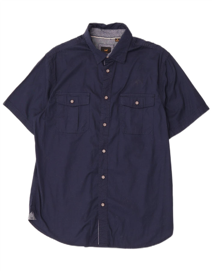 Camisa Lee De Manga Corta Para Hombre De Algodón Azul Marino Medio