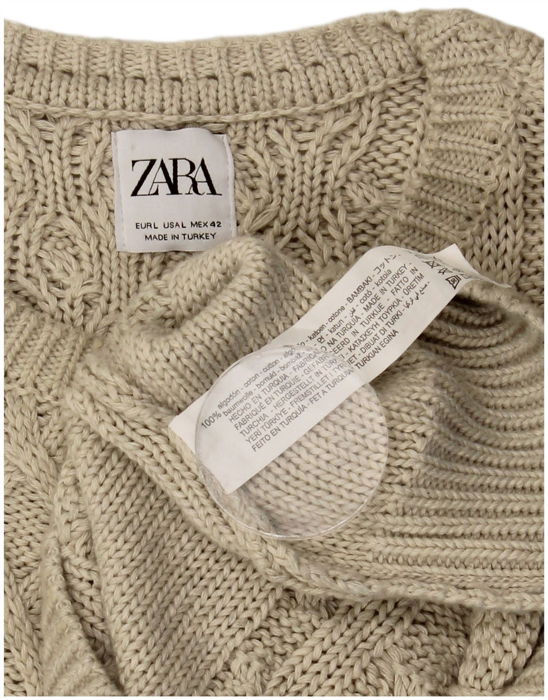 Zara Hombre Jersey Con Cuello Barco Jersey Grande Algodón Beige