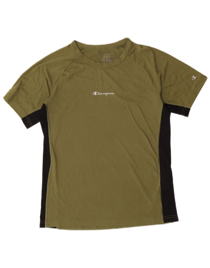 CHAMPION Mens T-Shirt Top Medium Khaki Colourblock Polyester