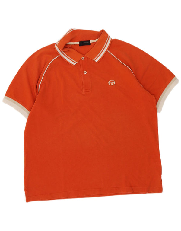 Sergio Tacchini Mens Polo Shirt EU 50 Medium Orange Colourblock Cotton