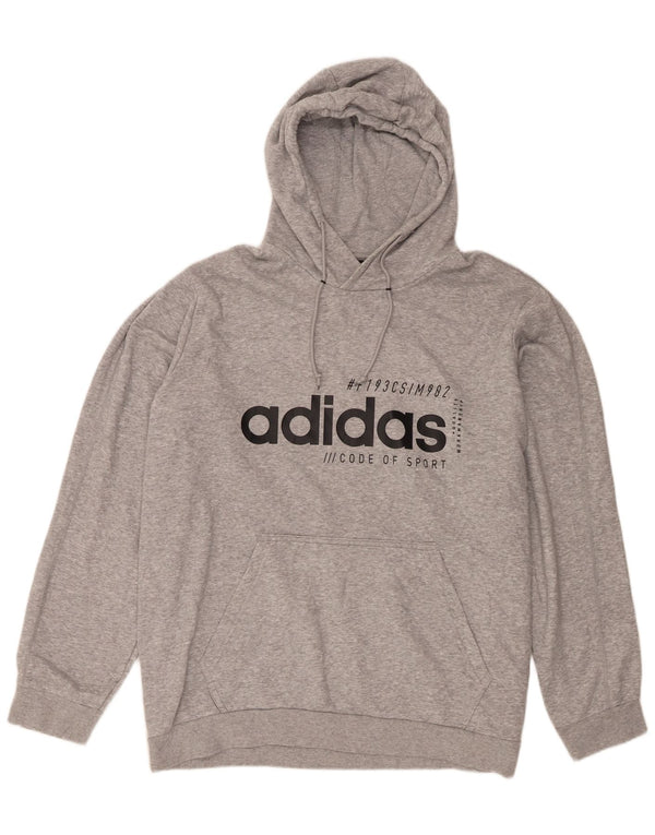 Adidas - Sudadera con capucha gráfica para hombre, talla 2XL, algodón moteado gris