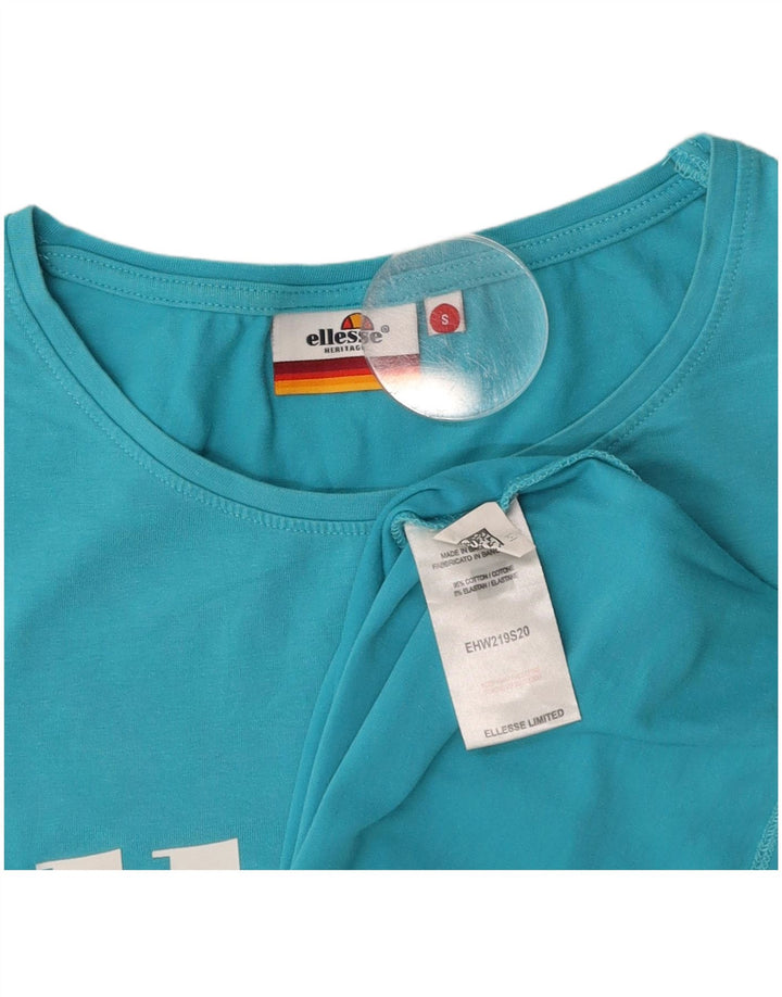 ELLESSE Mujer Heritage Graphic Camiseta Top UK 10 Small Azul Algodón