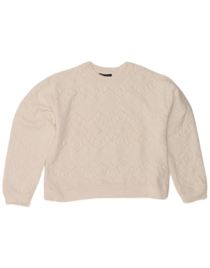 Zara Mujer Crop Sudadera Extragrande Jersey UK 10 Small White Geométrico