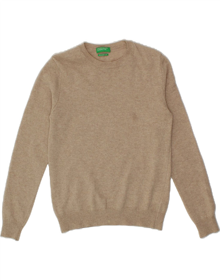 BENETTON Womens Crew Neck Jumper Sweater UK 10 Small Beige Wool Vintage Benetton and Second-Hand Benetton from Messina Hembry 