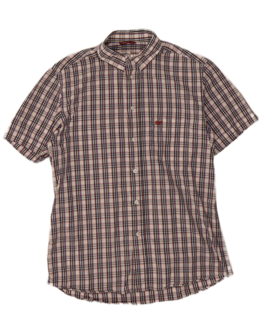 Camisa Carrera Hombre Manga Corta Algodón Cuadros Gris Medio