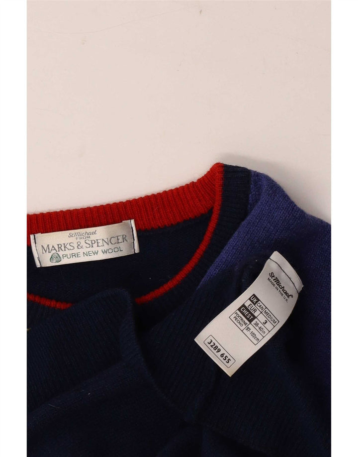 Marks & Spencer - Jersey de cuello redondo para hombre, color azul marino mediano