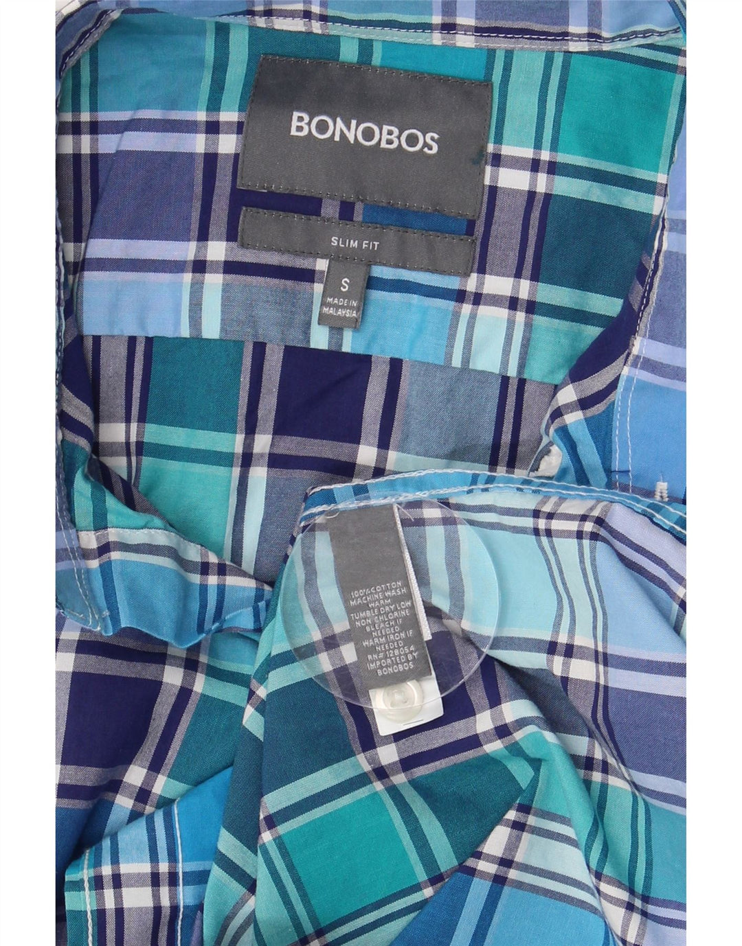 BONOBOS Camisa Slim Fit De Algodón A Cuadros Azul Pequeño Para Hombre