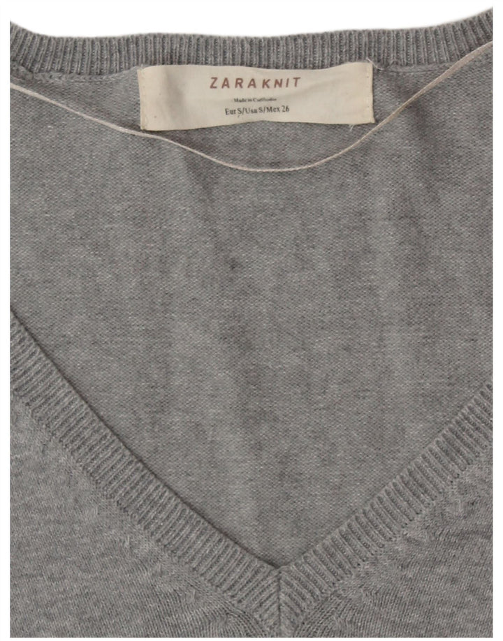 Zara Mujer Jersey Con Cuello En V Jersey Pequeño Gris