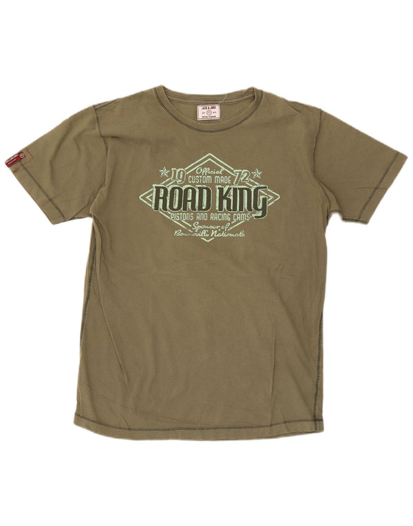 Jack & Jones Hombre Camiseta Gráfica Top XL Algodón Caqui