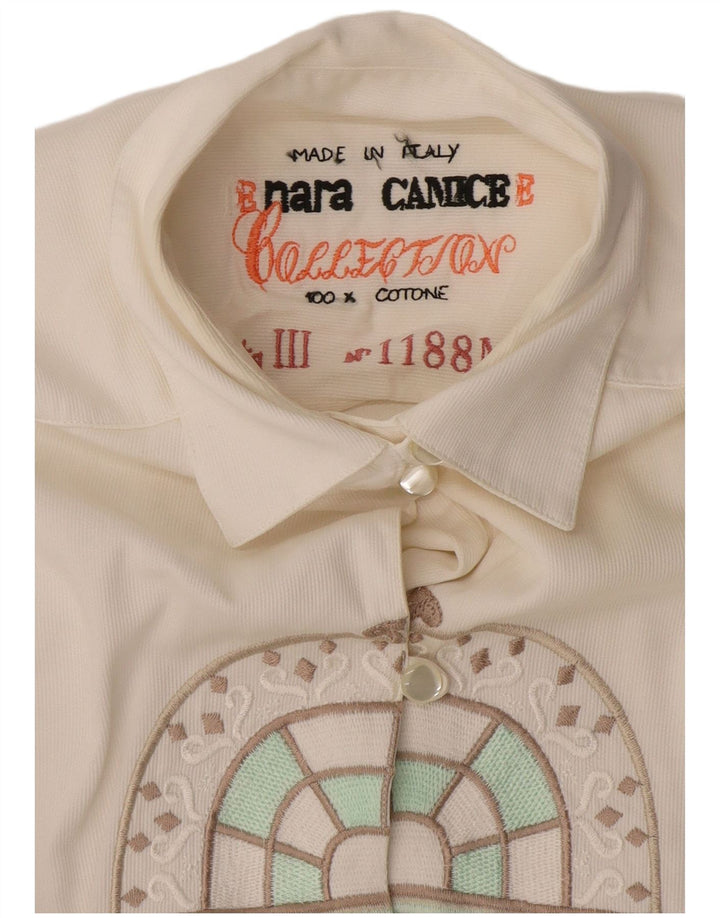 Enara Camice Camisa gráfica para mujer UK 44 Algodón blanco mediano