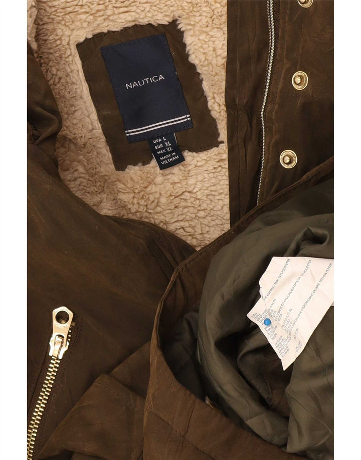 Nautica Chaqueta Parka Sherpa para Mujer UK 46 Grande Poliéster Caqui