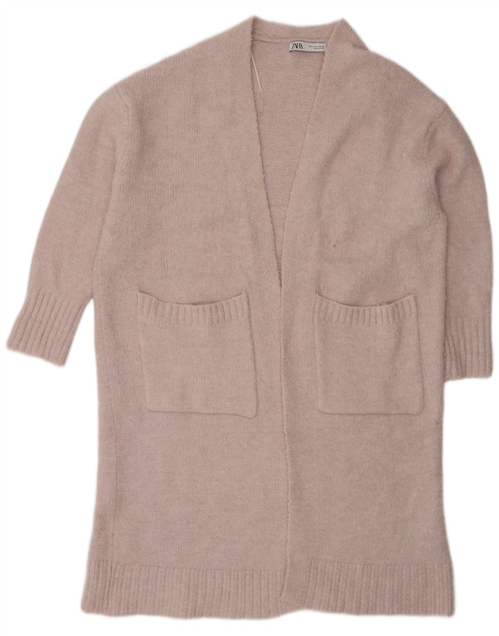 Zara Cárdigan extragrande largo para mujer, talla 40, poliéster rosa pequeño