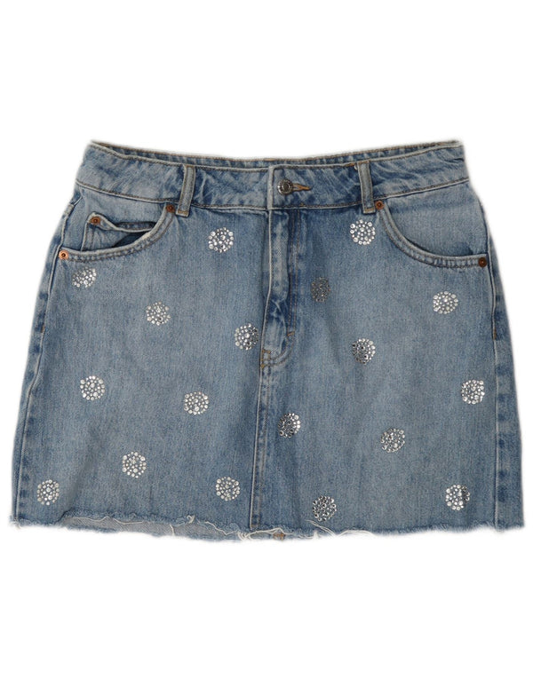 Topshop Minifalda vaquera para mujer UK 12 Medium W28 Algodón con lunares azules