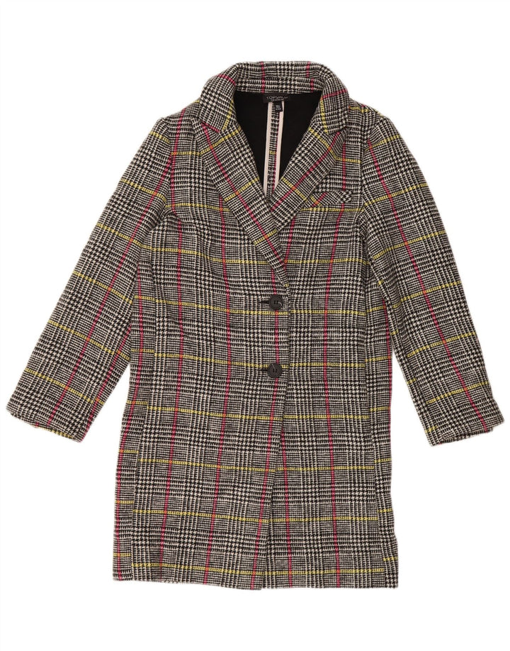 TOPSHOP Womens Oversized Overcoat UK 6 XS Grey Houndstooth Polyester