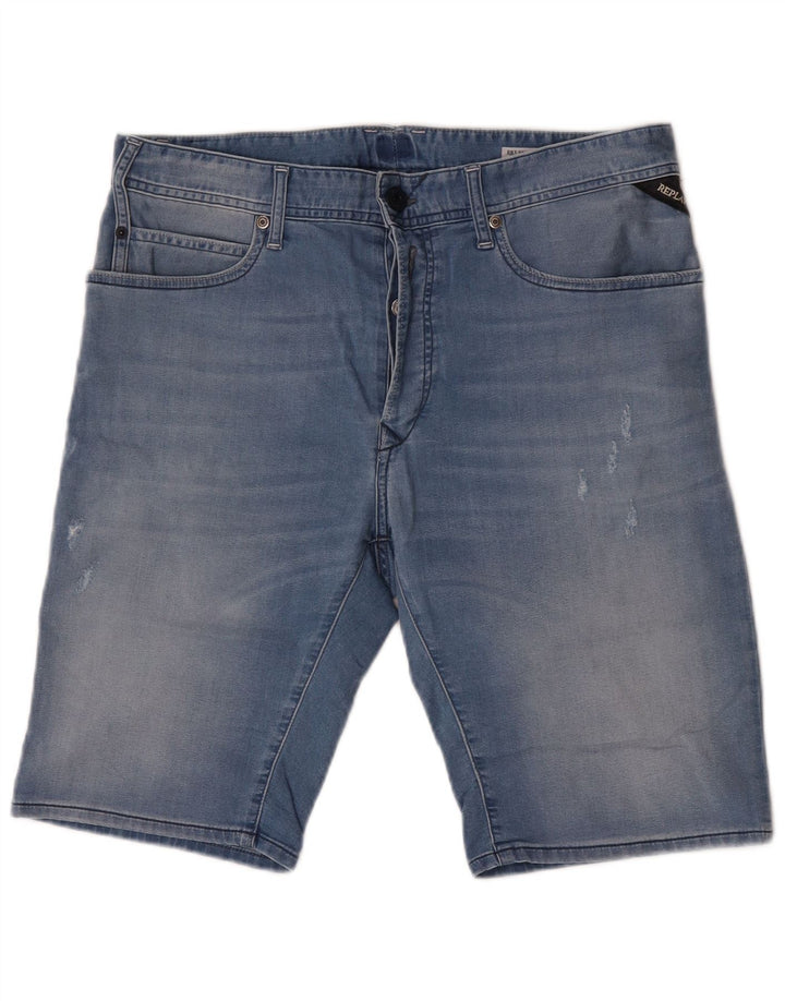 Replay Shorts De Mezclilla Hombre W32 Algodón Azul Medio