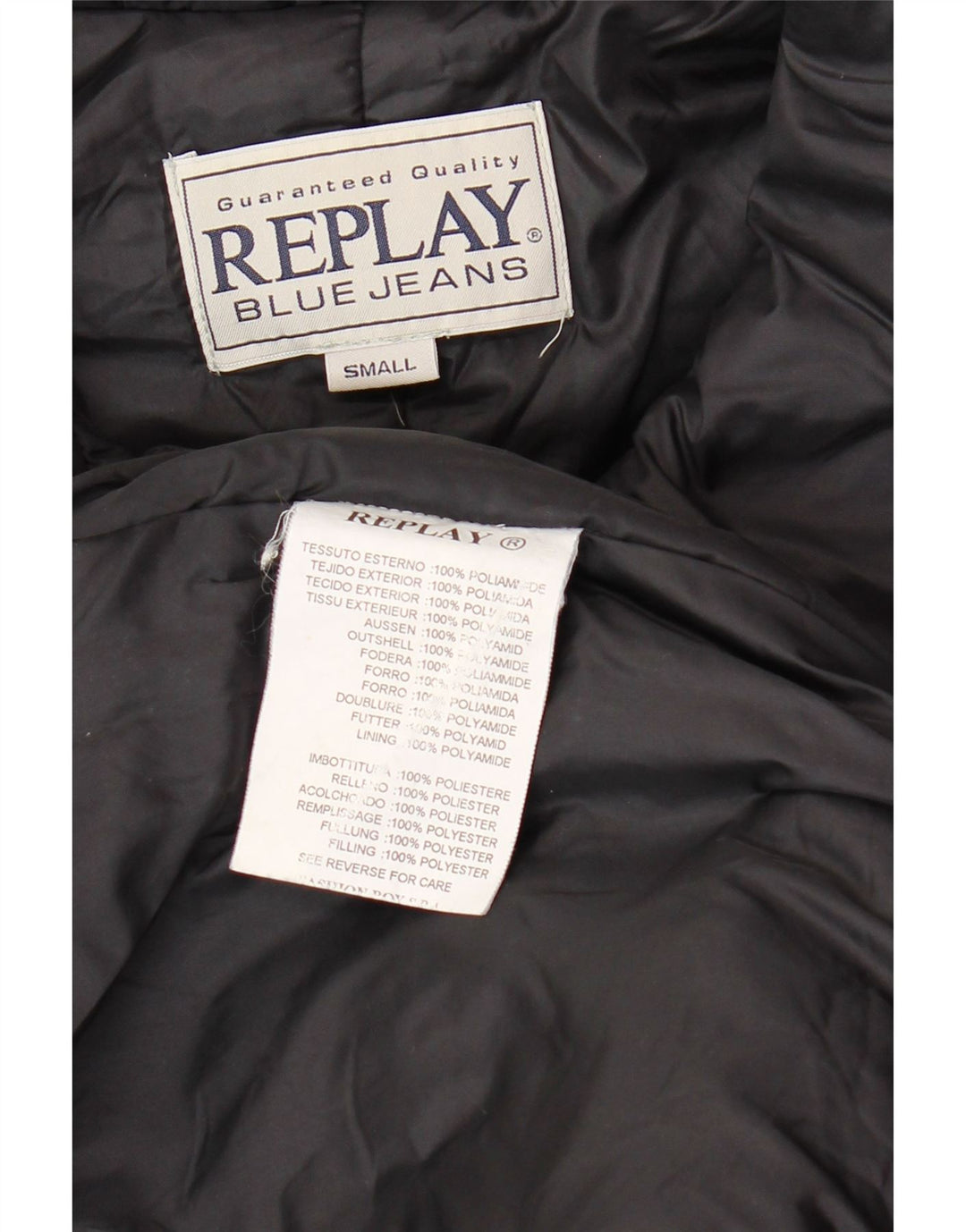 REPLAY Abrigo acolchado holgado para mujer UK 10 Small Poliéster negro