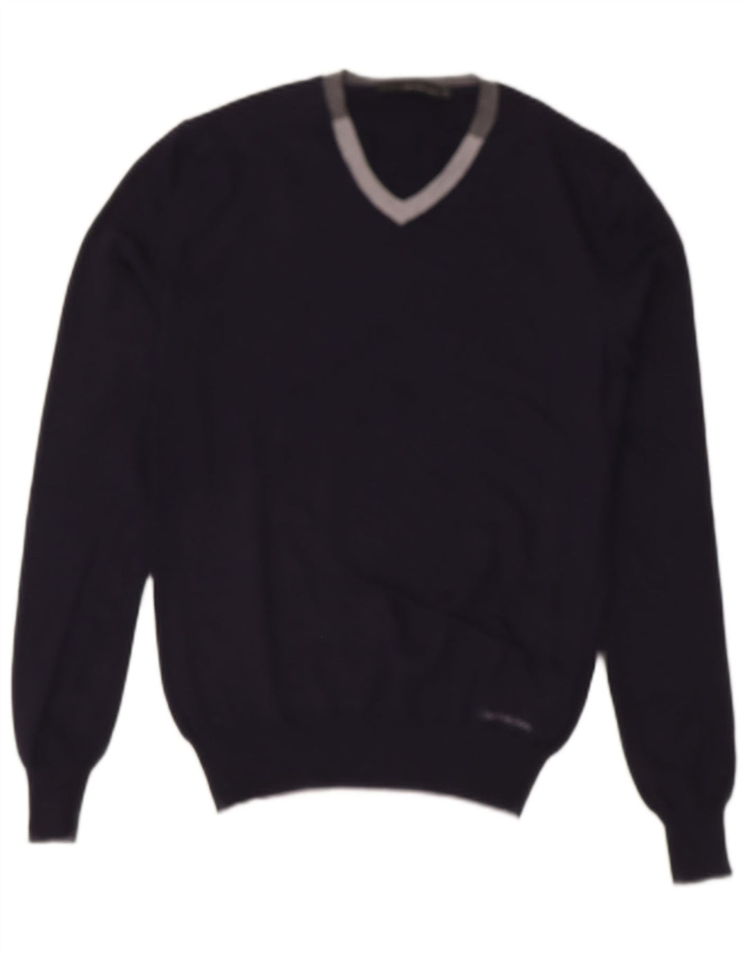 CALVIN KLEIN JEANS Mens V-Neck Jumper Sweater Medium Navy Blue Wool