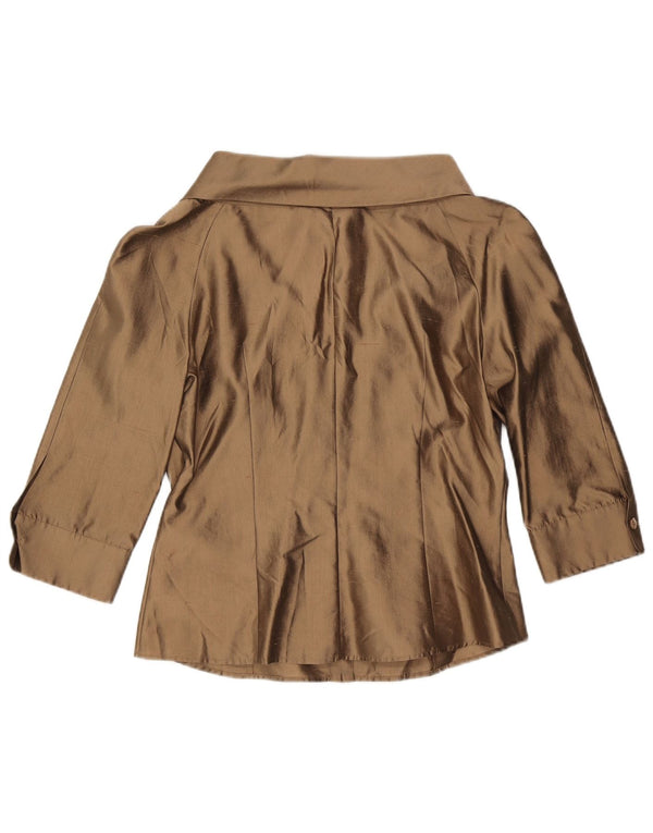 Max Mara Blusa de manga 3/4 para mujer UK 46 Large Seda marrón