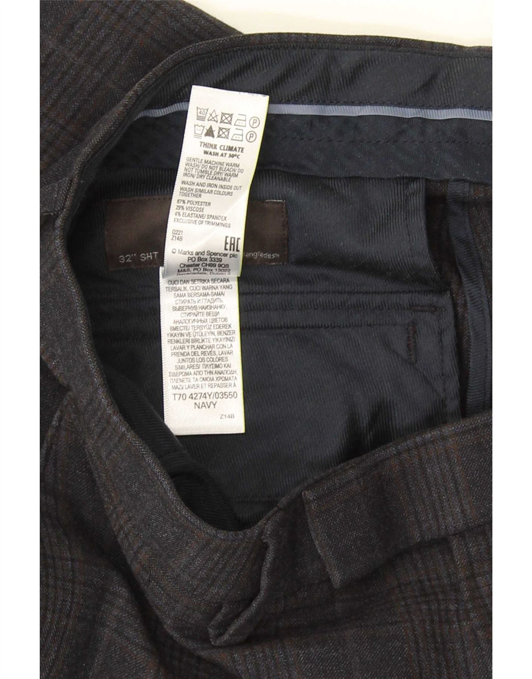 Marks & Spencer Pantalón de traje de corte regular para hombre W32 L29 Cuadros azul marino