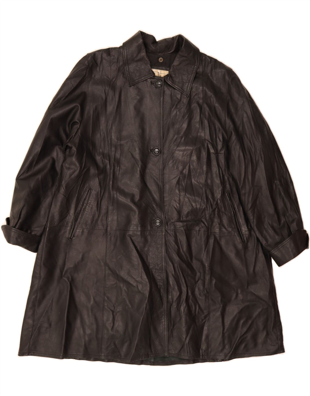 VINTAGE Womens Leather Coat UK 14 Medium Black Leather Vintage Vintage and Second-Hand Vintage from Messina Hembry 