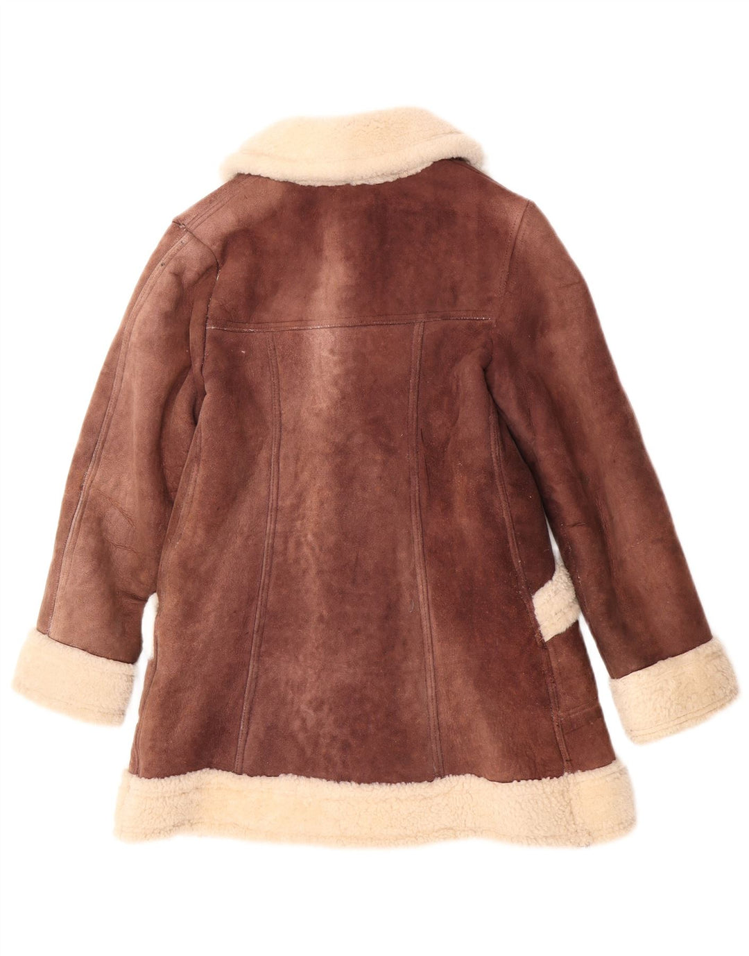 Vintage mujer shearling abrigo Reino Unido 10 pequeño marrón colorblock