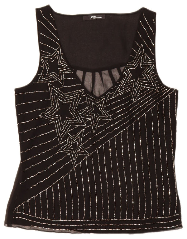 JANE NORMAN Blusa sin mangas para mujer UK 8 Small Black Stripes