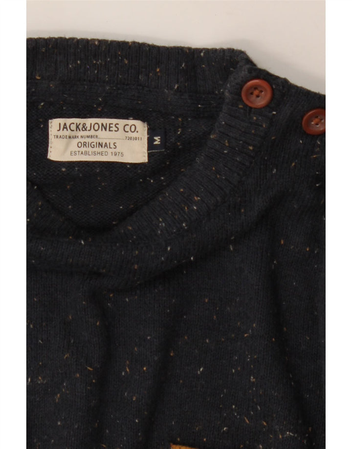 JACK & JONES Mens Crew Neck Jumper Sweater Medium Navy Blue Flecked Cotton Vintage Jack & Jones and Second-Hand Jack & Jones from Messina Hembry 