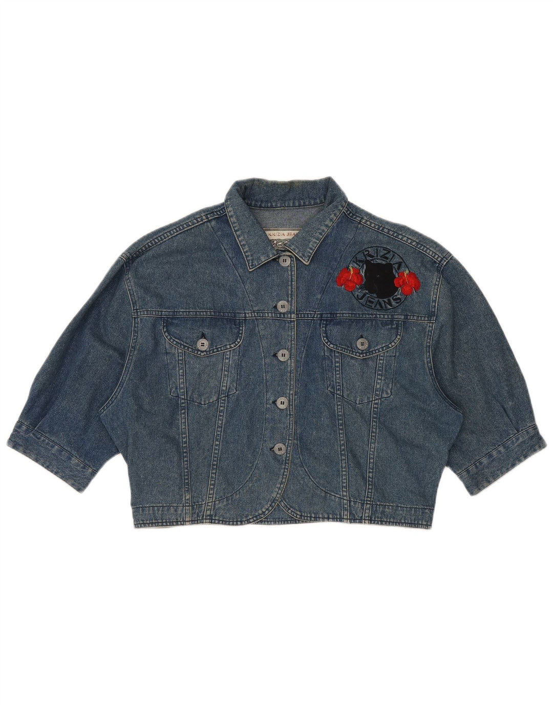 KRIZIA JEANS Chaqueta vaquera corta extragrande para mujer IT 44 Azul medio Floral