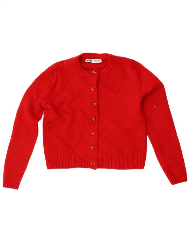 Zara Mujer Crop Cardigan Suéter UK 8 Small Lana Roja