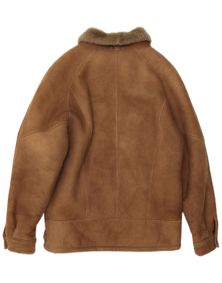 Chaqueta de piel de oveja vintage para hombre IT 50 piel de oveja marrón grande