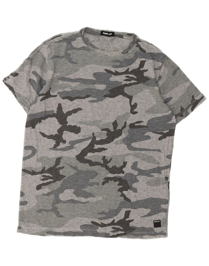 Camiseta Replay para hombre Top Large gris camuflaje