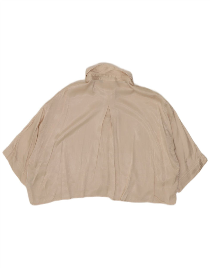 Zara Mujer Crop Blusa Camisera Extragrande UK 10 Small Viscosa Beige