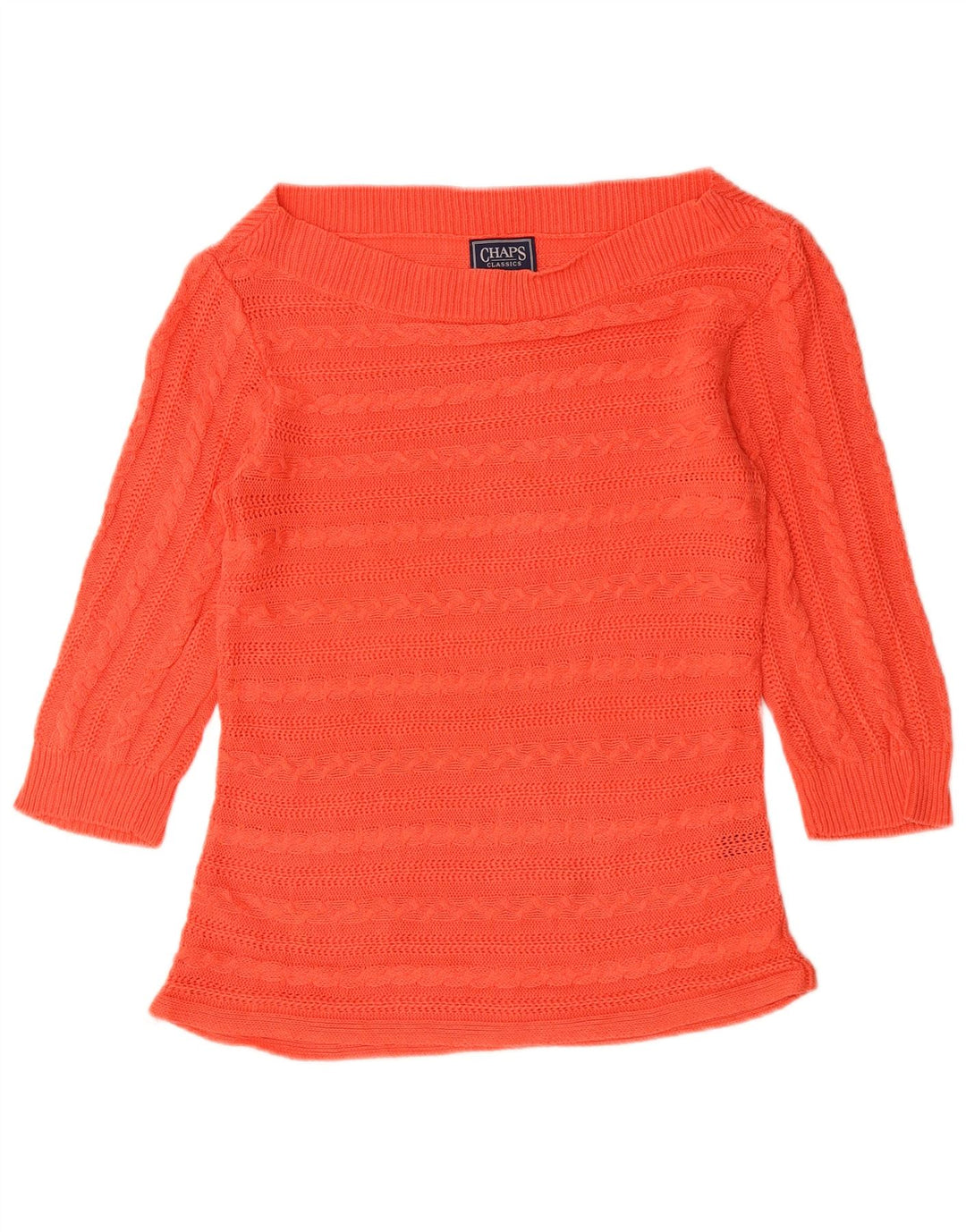 CHAPS Suéter clásico con cuello barco para mujer, talla 12, color naranja mediano