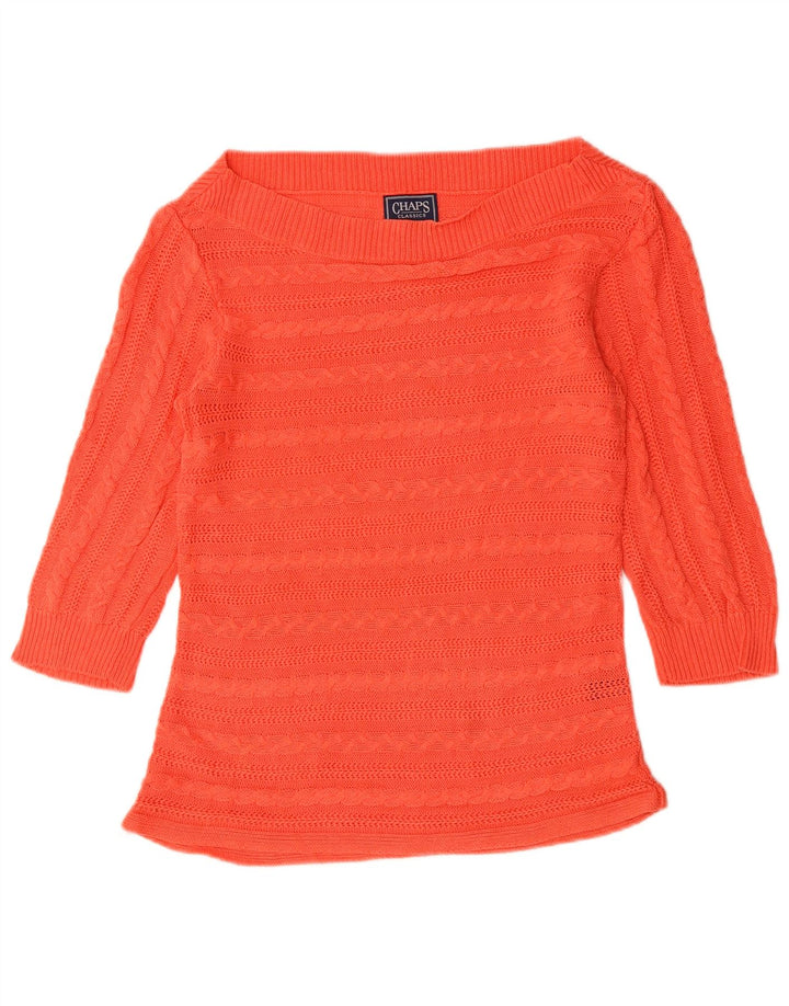 CHAPS Suéter clásico con cuello barco para mujer, talla 12, color naranja mediano