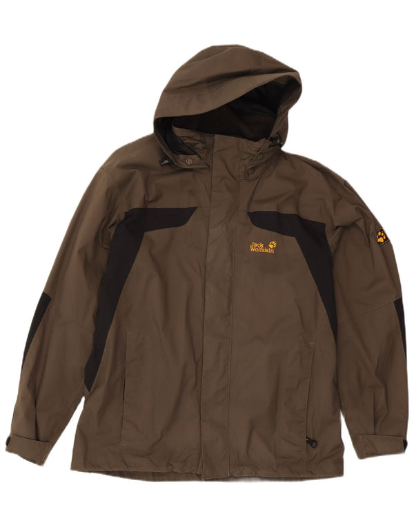 Jack Wolfskin Chaqueta impermeable con capucha para hombre UK 36/38 Medium Khaki Colourblock