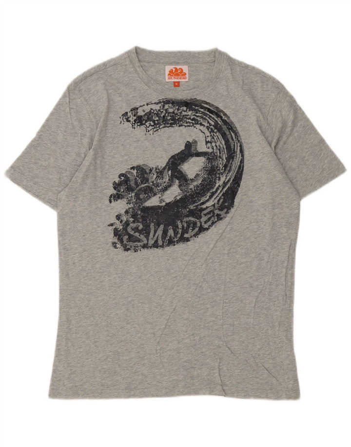 Sundek Camiseta gráfica para hombre Top de algodón moteado gris medio