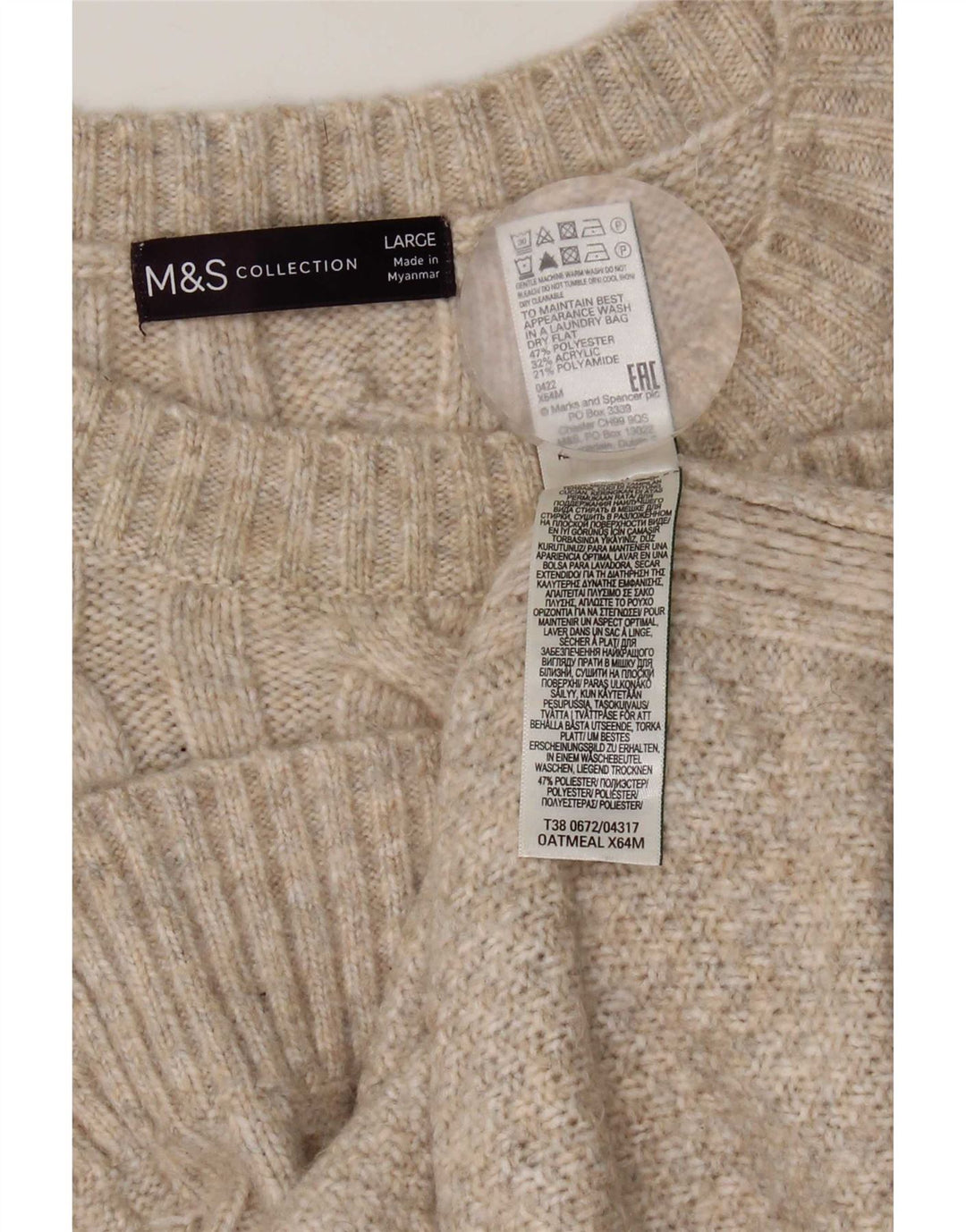 Marks & Spencer Camiseta sin mangas para mujer UK 46 Grande Poliéster beige