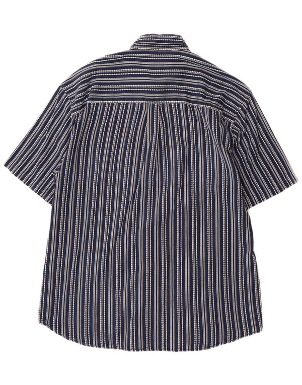 VINTAGE Hombre Steve Camisa Manga Corta XL Algodón Rayas Azul Marino