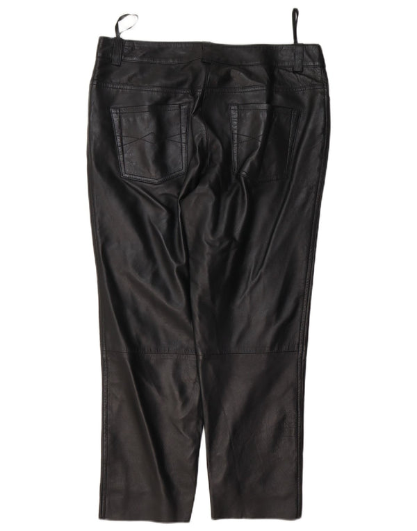 Heine Womens Crop Leather Trousers UK 14 Large W32 L25 Black Leather